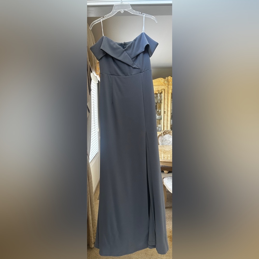 Elegant Grey-Blue Off the Shoulder Dress